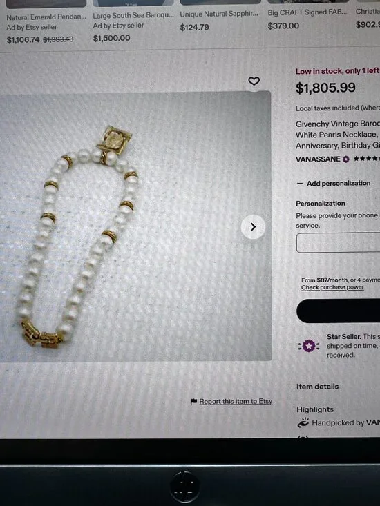 GIVENCHY Vintage Pearls Baroque Square Pendant Large White Necklace - Picture 16 of 16